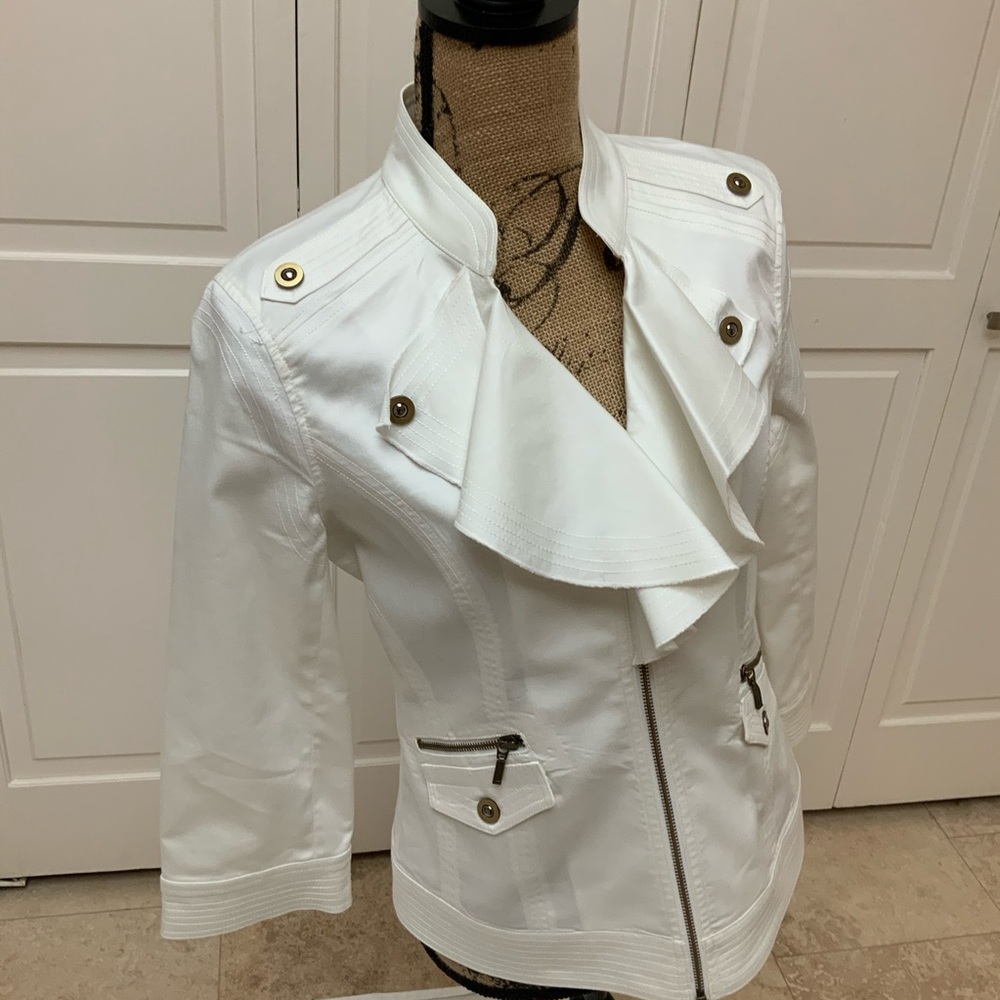 Ruffled white jean jacket